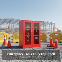 Cold-Rolled Steel Fire Equipment Storage Cabinet Heavy-Duty Construction Emergency Action Station Large Capacity Fire Safety Tool Cabinet Lockable for Industrial Workers, Property Managers, Gas Stations, Factories, Workshops, Warehouses