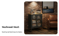 Modern Design Unrestrictedstanding Cupboard with Fluted Glass Doors Easy to Clean Fluted Door Cabinet Wide Countertop Storage Furniture Scratch Resistant Top for Homeowners, Renters, Dining Room, Kitchen, Entryway, Home Office