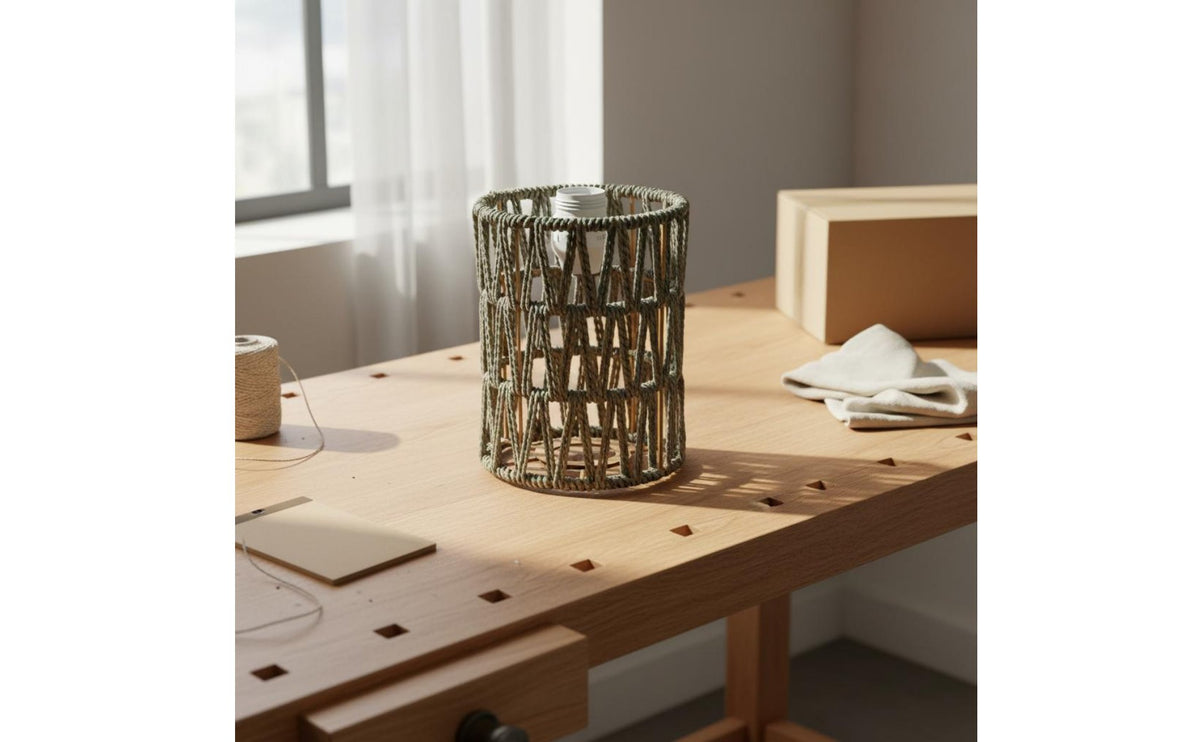 DIY Friendly Woven Paper Rope Lampshade Vintage Inspired Paper Rope Lamp Shade Easy Installation Japanese Design Lamp Cover Sturdy Metal Frame for Crafters