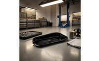 Slimline Oil Drain Pan Molded Pour Spout Plastic Oil Pan Raised Sides Automotive Tool Recessed Channel