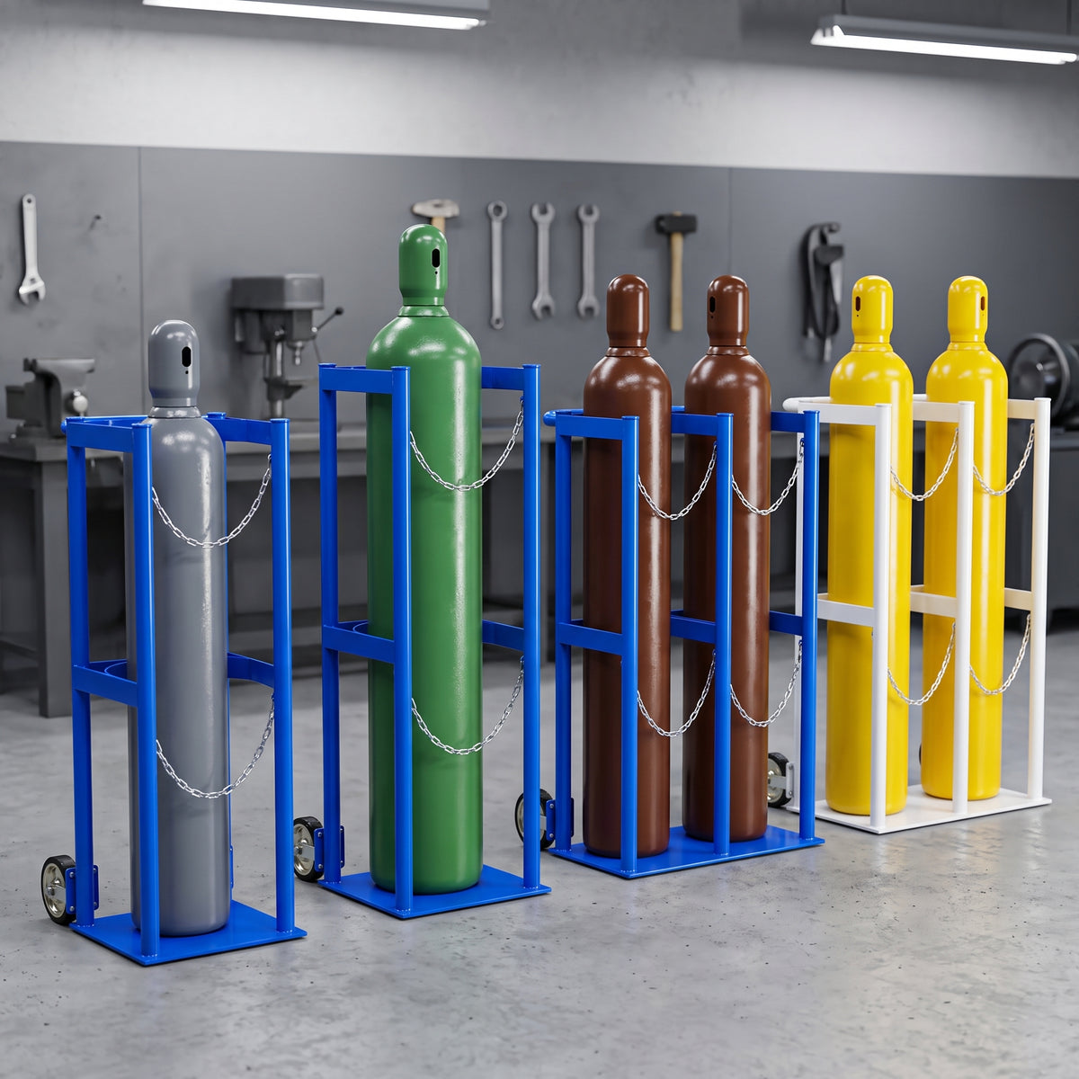 Portable Gas Cylinder Cart with Wheels and Handle for Single or Double Bottles