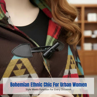 Bohemian Ethnic Shawl, Hooded Scarf Cape, Geometric Pattern, Women's Autumn Wrap