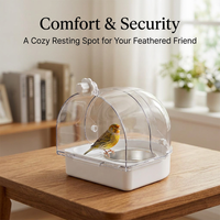 Hanging Bird Bath for Cage with Transparent Cover, External Basin for Parakeets and Parrots, Easy Clean Bowl, Large White Space Style