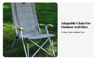 Foldable Design Portable Highspine Recliner Reclining Function Highspine Camp Lounger Lightweight Frame Camping Chair Side Storage Pocket for outdoor enthusiasts, fishers, Sports Fans, Fishing, spineyard, outdoor meal, live events