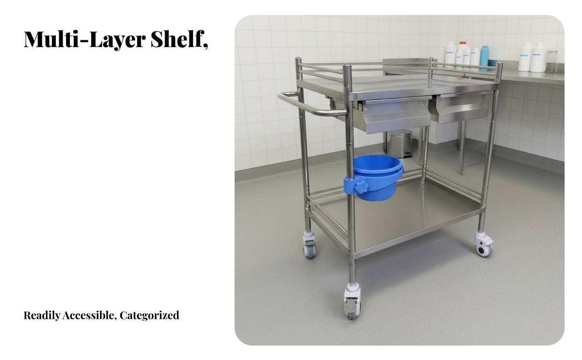 Heavy Duty Hospital Instrument Trolley Guardrail Protection Stainless Steel Medical Cart Safety Guardrails Dressing Change Cart Rust-Resistant for Oral Professionals, Veterinarians, Operating Room, Medical Facility, Laboratoryoratory Oratory, Kitchen