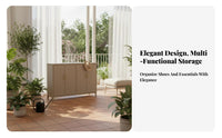 Multifunctional 2-Door Woven Cupboard Modern design 2-Door Rattan Console Multi-Purpose Storage Cabinet Contemporary Design for Apartment Dwellers, Interior Decorators, Entryway, Balcony, Hallway, Living Room
