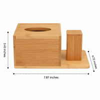 Bamboo Tissue Box Cover Desktop Organizer, Modern Minimalist Holder with Tray, Easy Refill Rectangular Wooden for Living Room, Hotel