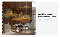 No-Drill Installation Chinese Landscape Tapestry sheer Design Hanging Curtain Privacy Screen Room Divider Good Drapability for Fans of Asian Culture, Home Decorators, Doorway, Study, window covering, Kitchen