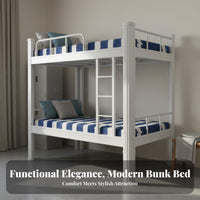 Bunk Bed No Box Spring Needed Metal Bunk Bed Full-Length Guardrails for Students, Adults, Dorm Room Quarters, Small Apartment