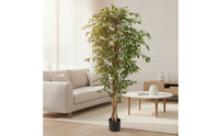 Artificial Tree with Planter Low-Maintenance Fake Potted Tree Faux Potted Plant for Entryway, Patio