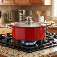 Saucepan and Stainless Steel Pot for Induction, Red Cooking Pot with Glass Lid and Double Handle, Large Soup Pots with Lids, Gift Packaging