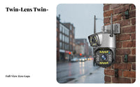 Twin Lens PTZ Security Camera Pan & Tilt Function Twin Lens Security Camera Weatherproof IP66 Waterproof for Home Exterior, Yard
