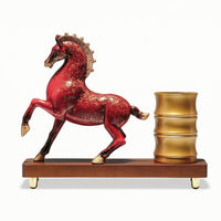 Horse Figurine with Pen Holder Vintage Horse Statue with Pencil Cup Multifunctional Desktop Pen Holder for Study