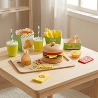 Stackable Wooden Burger Toy Smooth Edges Wooden Hamburger Toy Cartoon-Style Pretend-Play Burger Colorful for Early Learning