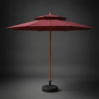 Patio Umbrella with Base with Lumber-Grain Look-Grain Crank Patio Umbrella Double-Tier for Backyard, Poolside