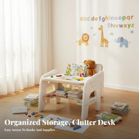 Rounded Corners Adjustable Kids Table and Chair Set Ergonomic Design Toddler Study Desk with Storage Material Multifunctional Play Table Set Stable Load-Bearing for Toddlers, Preschoolers, Parents, Playroom, Bedroom, Nursery, Classroom