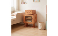 Robot Nightstand Solid Wood Nightstand with Glass Door Storage Retro-Retro-Styled Cabinet with Ribbed Glass for Reading Corner