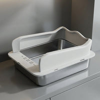 Cat Toilet Stainless Steel Litter Tray, Semi-Enclosed Litter Pan for All Cats, Odor Control Indoor Home for Cats, Never Absorbs Odor, 50x35cm