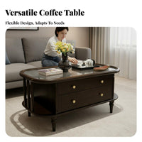 Entirely Wooden Wood Construction Coffee Table with Drawers Fully Assembled Coffee Table with Drawers and Shelf Vintage Design Household Furniture Carved Leg features for Apartment Dwellers, Homeowners, Families, Living Room, Lounge Area, Home Office