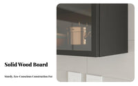 Wall Mounted Storage Cabinet Solid Wood Board Wall Mounted Glass Cabinet Space-Saving Suspended Display Shelf with Doors for Washroom, Balcony