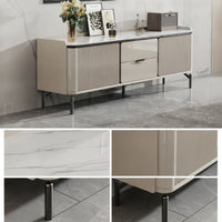 TV Cabinet with Drawers Contemporary Television Stand with Drawer Marble-Look Media Console with Drawer for Living Room, Apartment