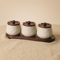 3 Pieces Ceramic Condiment Jar Set with Lids Ceramic Condiment Jars Short Feet Tableware Storage