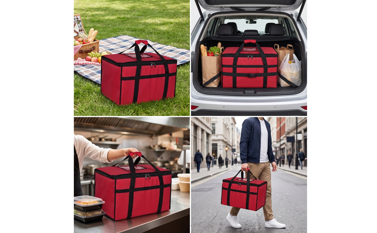 Large Capacity Insulated Food Delivery Bag with Shoulder Strap Foldable Food Delivery Bag Thermal Waterproof for Caterers, Couriers, Grocery Shopping, Picnics