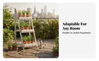 3-Tier Foldable Ladder Shelf Vintage Look 3-Tier Ladder Shelf Freestanding Sturdy Frame for Apartment Dwellers, Patio, Garden