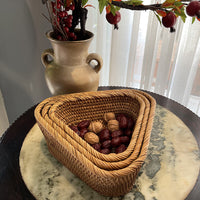 3 Pieces Triangle Woven Basket Set Handmade Versatile Bread and Snack Tray for Dining Table, Living Room, Party