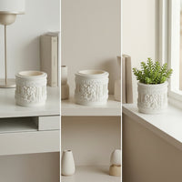 Embossed Cylindrical Flower Pot Classical Pot with Raised Design Pattern Vintage Decorative Planter Sculpted for Windowsill