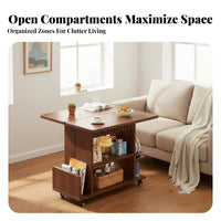Space-Saving Multi-Tier Foldable Rolling Cart Vintage aesthetic Foldable 2-Tier Utility Cart 360-Degree casters Storage Rack Sturdy Construction for Apartment Dwellers, Office Workers, Living Room, Small Spaces, Bedroom, Kitchen