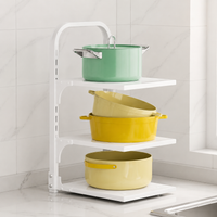 Kitchen Cupboard Organiser Pot Rack, 3 Layer Space Saving Organiser, Adjustable Carbon Steel for Saucepans, Pots & Pans