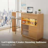 Space-Saving Extendable Bar Table Ample Storage Solid Wood Home Bar Unit Modern Aesthetic Extendable Sideboard Table Adjustable Shelves for Apartment Dwellers, Homeowners, Couples, Small Areas, Balcony, Living Room, Entryway
