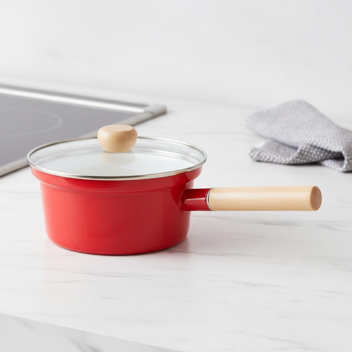 Enamel Milk Pot Stovetop Compatible Saucepan with Clear Lid Multi-Purpose for Campers, Singles, Warming Liquids, Outdoor Cooking