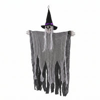 Pointed Hat Hanging Witch Skeleton Decoration Ragged Robe Tattered Witch Wall Hanging Black Underlayer Violet Band