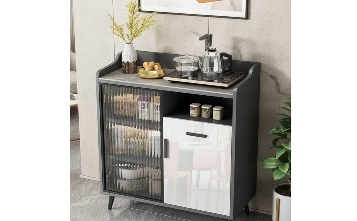 Cabinet with Fluted Glass Doors Modern Sideboard Cabinet Contemporary Sideboard with Storage for Dining Room, Kitchen, Entryway