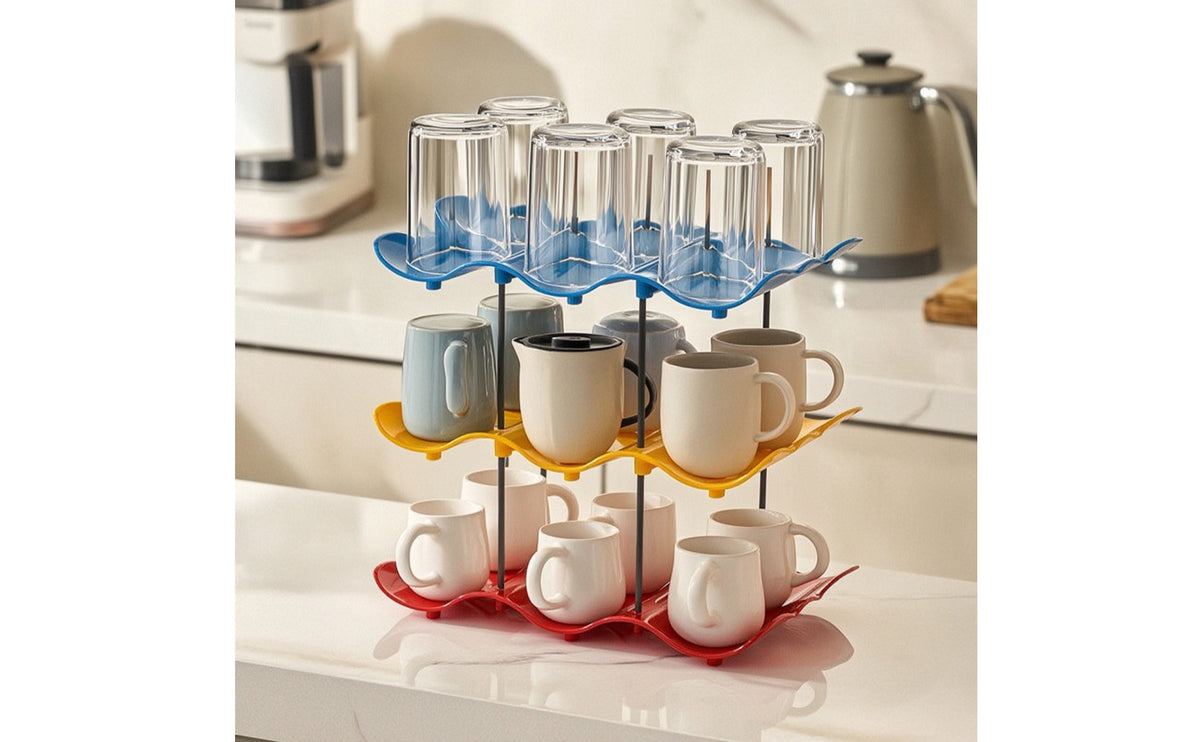 Cup Storage Rack Wave-Shaped Coffee Mug Holder Cup Organizer Tiered Mug Holder Countertop for Kitchen, Tea Station