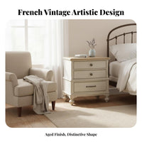 French Country design Bedside Table with Drawers Vintage Design Distressed Single-Drawer End Table space-saving Size Nightstand Sturdy Construction for Apartment Dwellers, Homeowners, Students, Guest Room, Entryway, Hallway, Office
