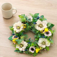 Seasonal Door Wreath for Front Door, Faux Silk Multicolored Floral Wreath for Home Decor, Molded Fabric & Wood