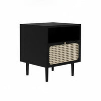 Nordic and design Rattan Drawer Cabinet Minimalist woven-rattan Drawer Side Table Woven Front Nightstand sturdy Wood Legs for Apartment Dwellers, homeowners, Students, Bedroom, Living Room, Small areas, Office