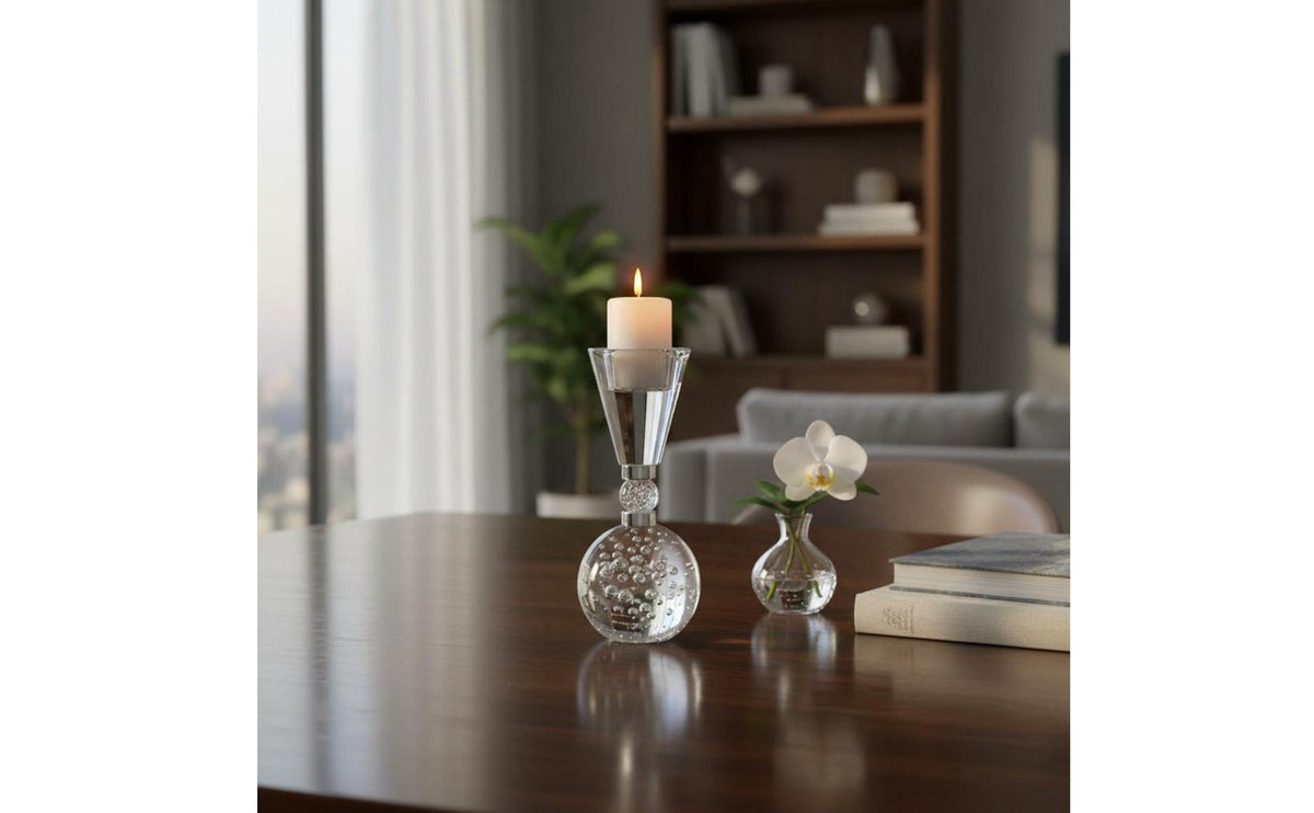 Crystal Candle Holder Light Luxury Bubble Base Candle Holder Ambiance Maker House Decoration for Dining Table, Bedroom