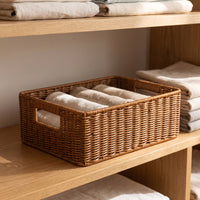 Woven Container Basket Rectangular Wicker Storage Basket Sturdy for Shelves