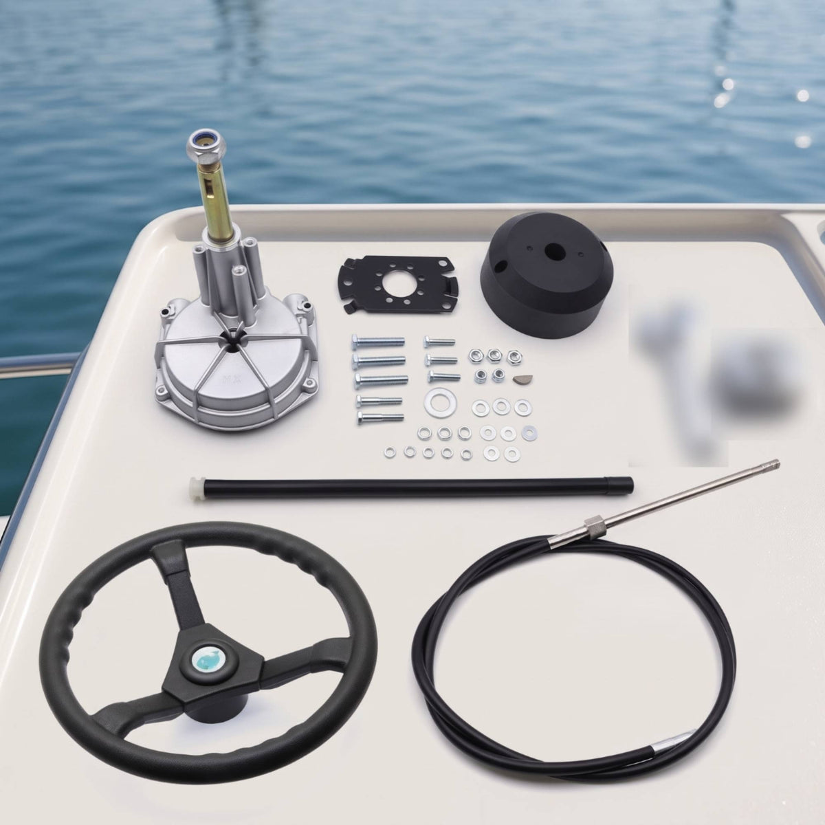 Mechanical Boat Steering System Kit Rotary Outboard Steering Kit Corrosion-Resistant Hardware Heavy-Duty for Diyers, Fishing Boats