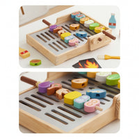 Wooden Grill Playset Educational Grill Playset with Pretend Meal Components Pretend Barbecue for Playroom
