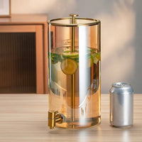 Glass Water Dispenser with Metal Tap and Lid, Cylindrical Juice Dispenser for Iced Fruit Tea, European Style Large Capacity Glass Water Dispenser