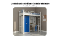 Student Dormitory Bed Space Saving Loft Bed with Desk and Wardrobe Full-Length Guardrails Bedroom Furniture for Students, Dorm Room, Small Apartment