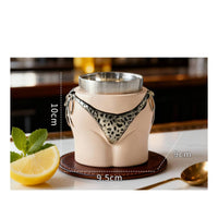 Leopard-Print Bikini-Shaped Cup with Stainless Steel Liner Double-Wall Bikini Cup Insulated Vessel Compact for Party Hosts, Home Bar Owners, Parties, Themed Restaurants