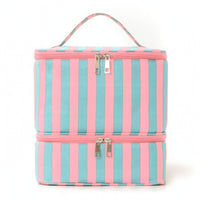 Double-Layer Two-Tier Storage Bag Portable Striped Storage Bag Padded Organizer Structured for Dressing Table