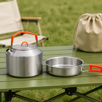 Cooker Set Outdoor Cooker Stainless Steel 16.5cm with Frying Pan Family Camping Mountaineering Cooking Utensils