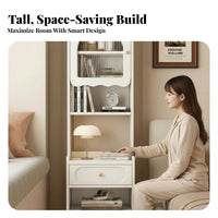 Cream Design Tall Bedside Cabinet with Drawer clean contemporary Design Nightstand Ample Storage Bedroom Furniture Space-Saving for Apartment Dwellers, Homeowners, Students, Small Spaces, Dorm Room